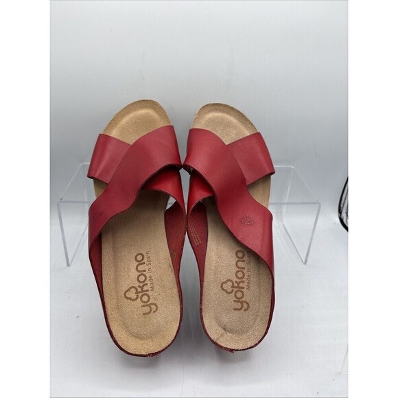 Yokono Red Strappy Leather wedge Sandals Women's size 8 EU 38.5M - Picture 2 of 10